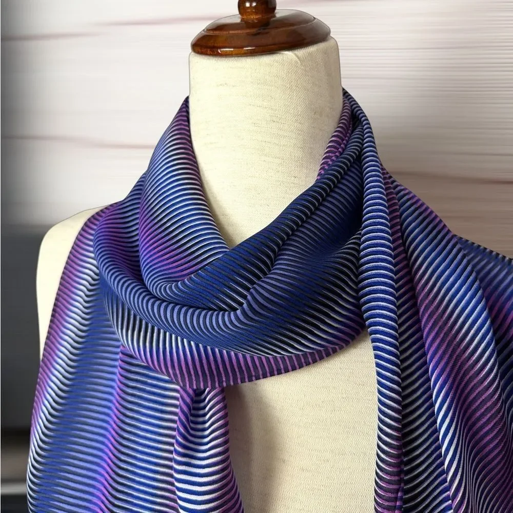 Carlisle Silk Oblong Scarf Blue Purple Striped Hand Rolled 60x14